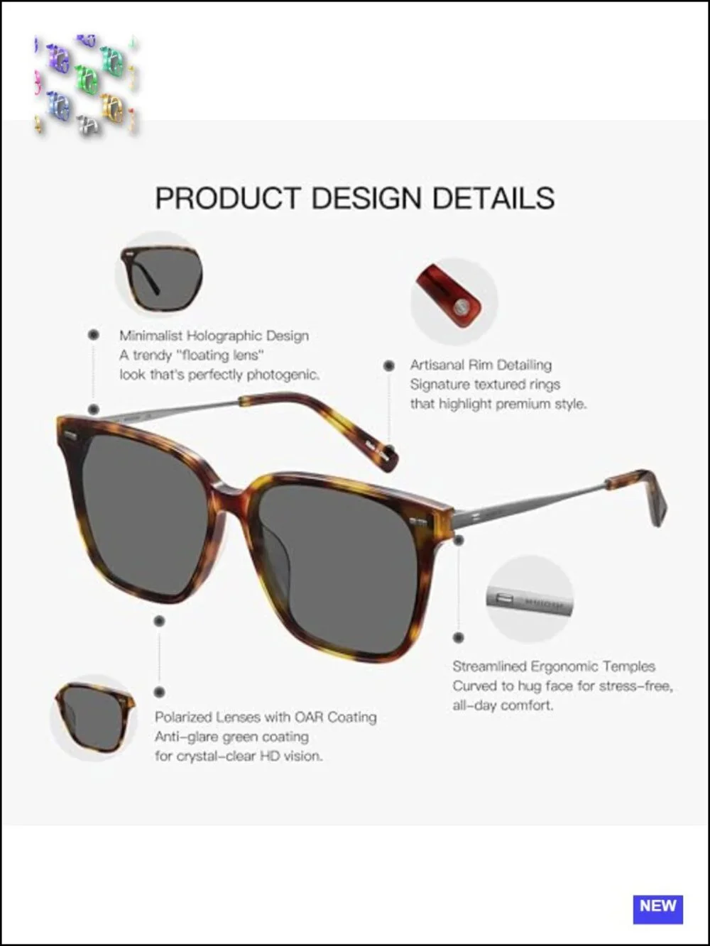 Retro Square Polarized UV400 Sunglasses for Women Men Flush-Mount Anti-Oil